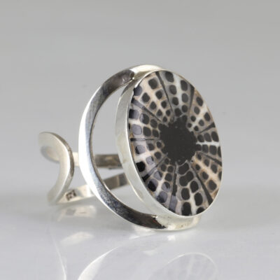 Bague - Argent 925 -Ovale - Coquillage - Oursin noir