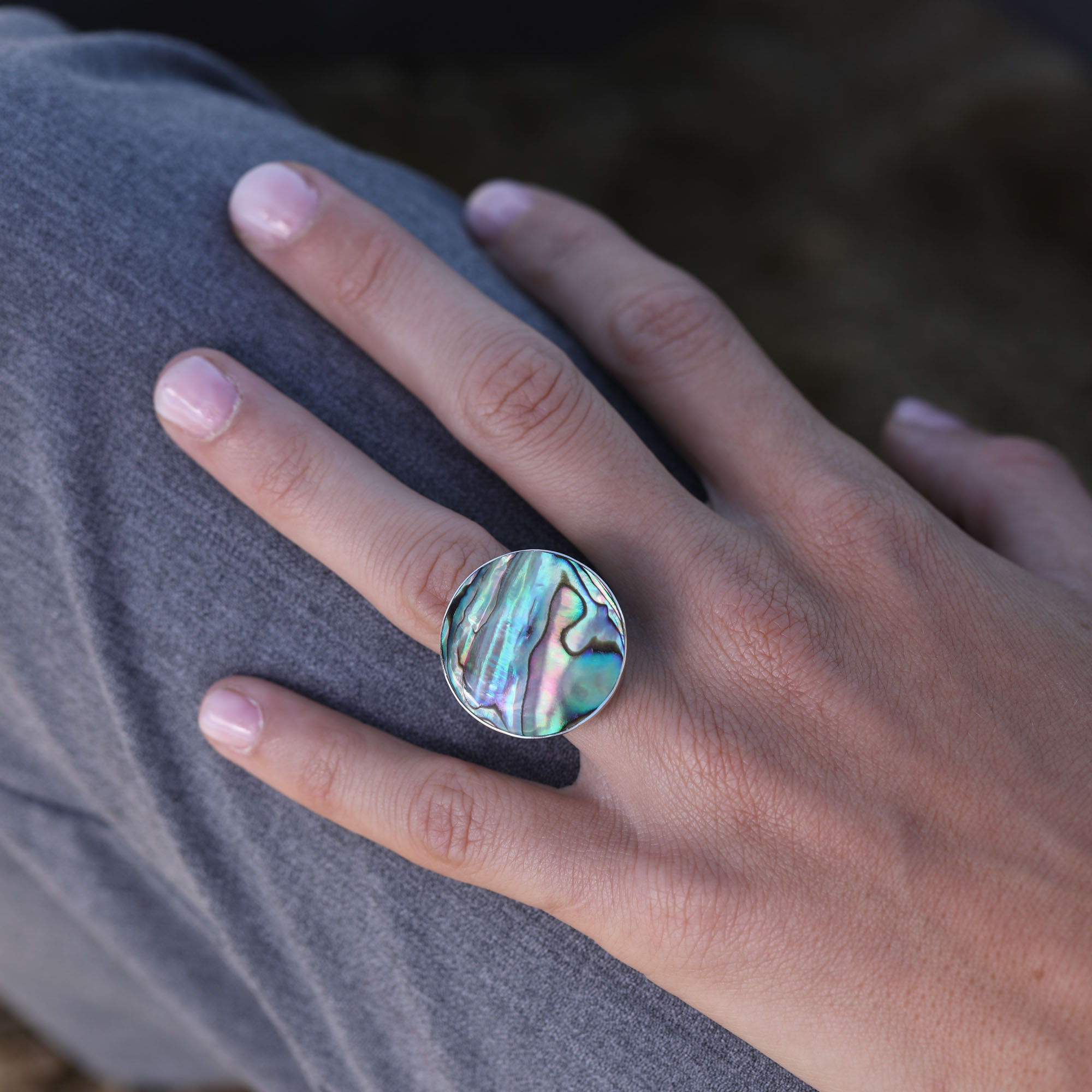 Bague ronde- Argent 925 - Nacre ormeau